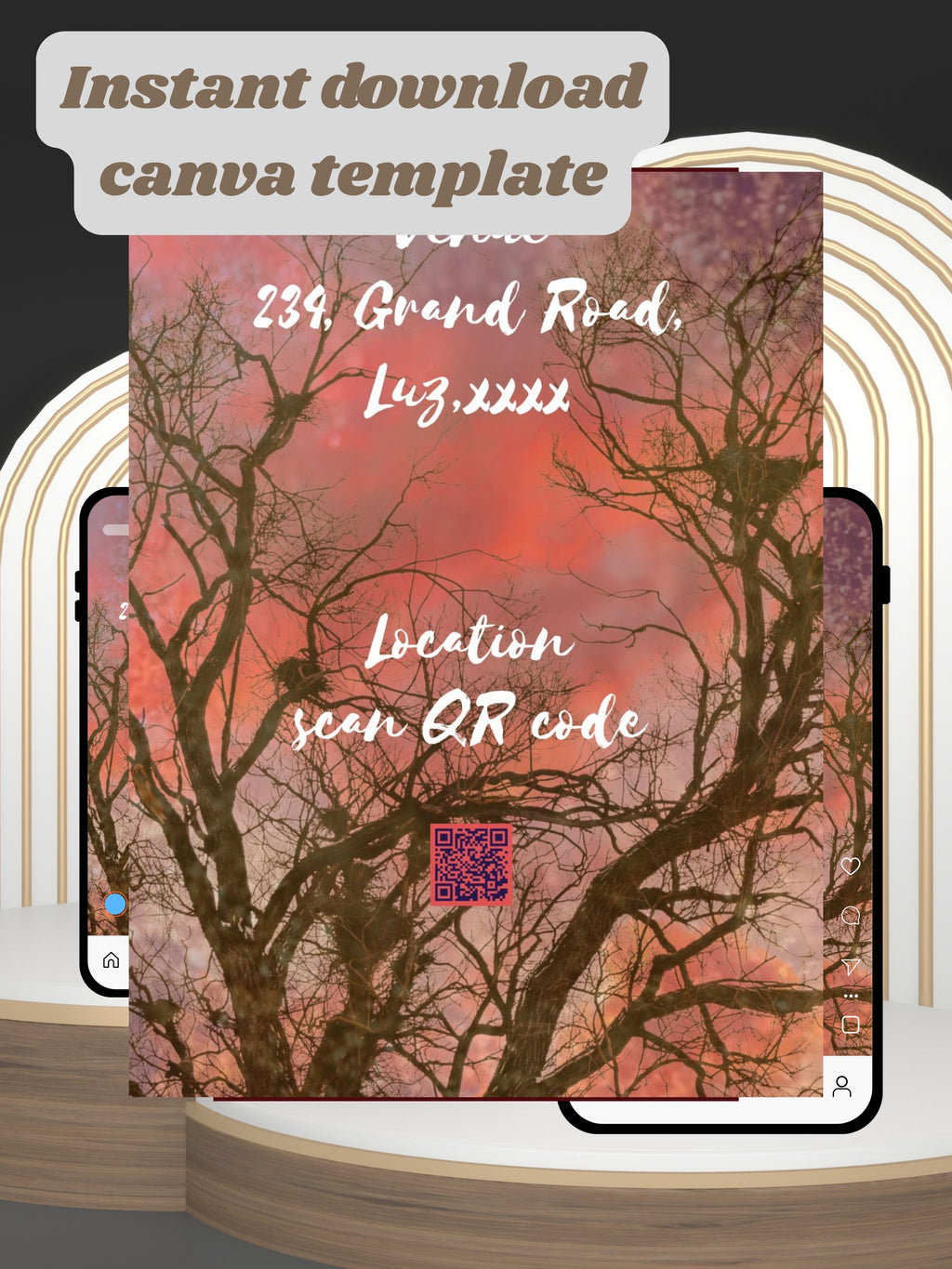 Nature Birthday Video Invitation Canva | Oriental Watercolour Bonsai Tree Golden Butterfly White Crane Enchanted Forest Blue Morpho Magenta Blooming Cherry Blossom Violet Sunset | Personal Use Instant Download