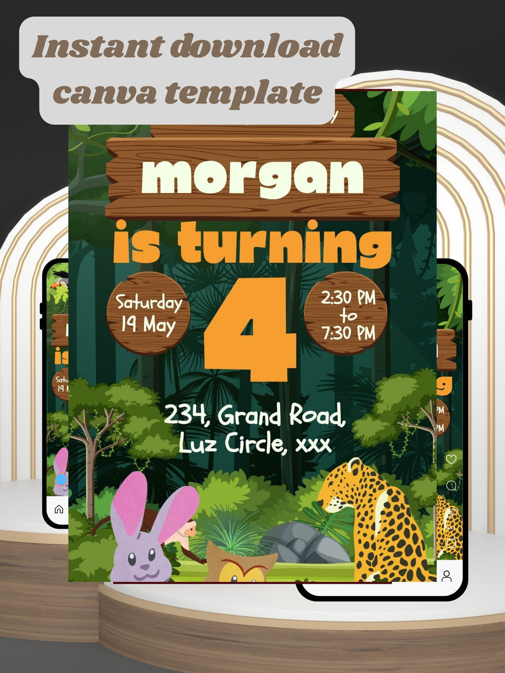 commercial use ANIMAL THEME Birthday Invitation Video | Editable Canva pro Template | Kids Party Invite | ki4c