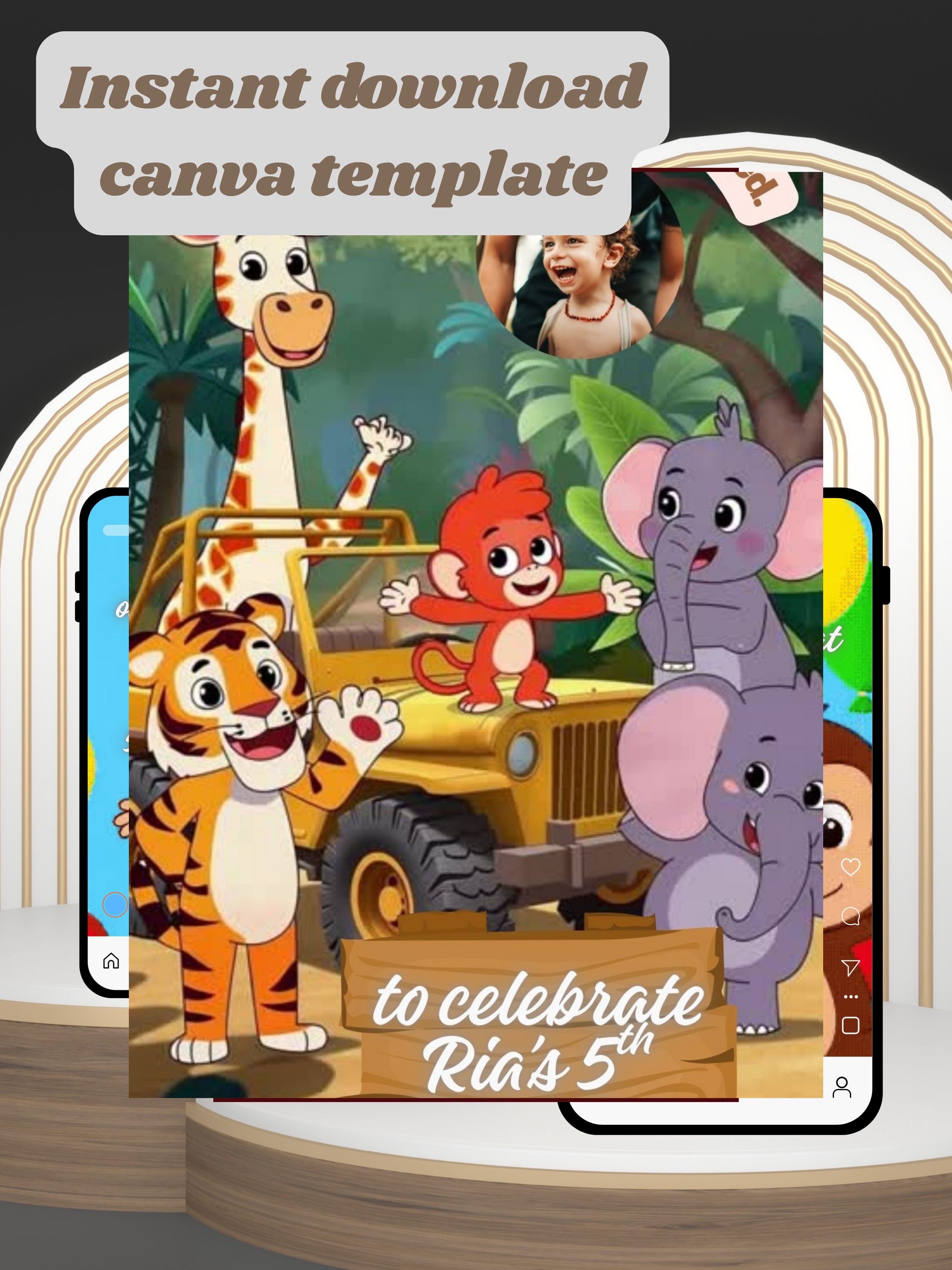 ANIMAL THEME Birthday Invitation Video | Editable Canva pro Template | Kids Party Invite | ki3