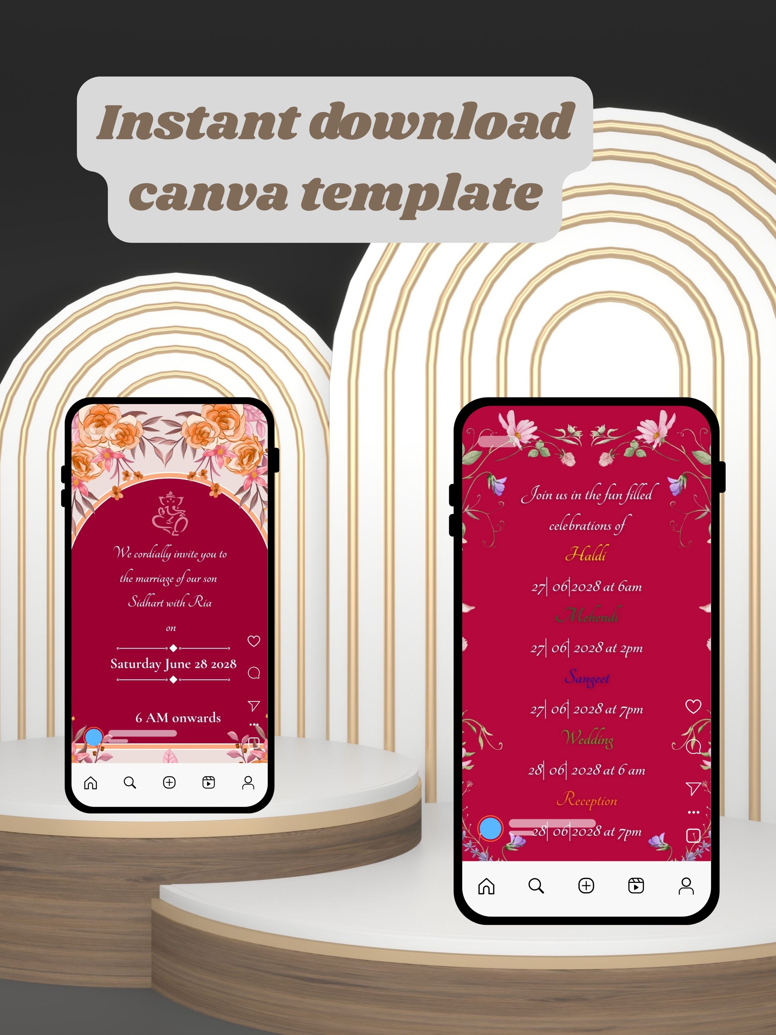 WI0005-HINDU WEDDING Invitation Video Template | Editable Indian Wedding Invite | Canva pro Digital Wedding Invitation | Luxury Save the Date | Wedding Video
