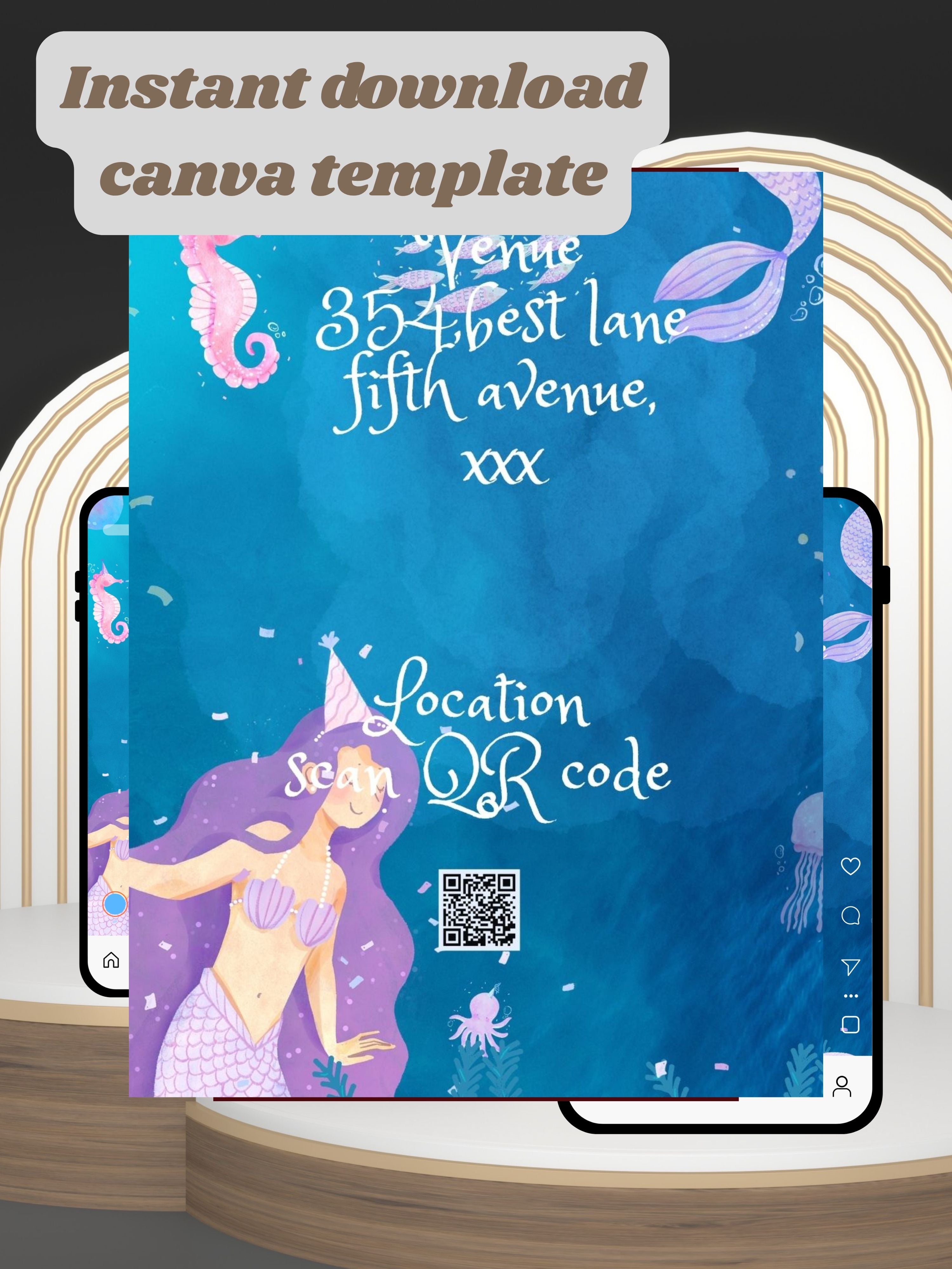 commercial use MERMAID Birthday Invitation Video | Editable Canva pro Template | Kids Party Invite | Digital Download|ki36c