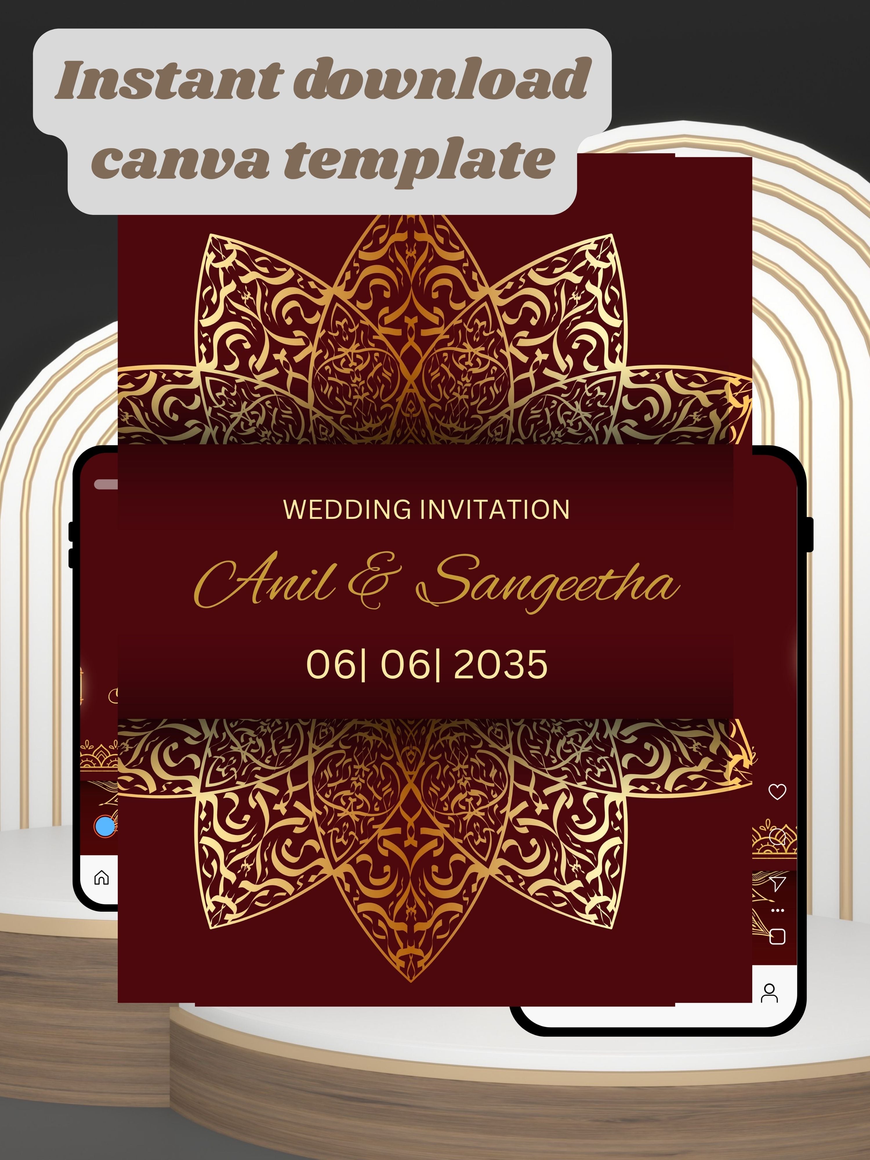 WI0019-HINDU WEDDING Invitation Video Template | Editable Indian Wedding Invite | Canva Pro Digital Wedding Invitation | Luxury Save the Date | Wedding Video