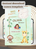 Commercial use Editable BIRDS Birthday Video Invitation | Canva Template | Cute Kids Party Invite | Instant Download|ki17c