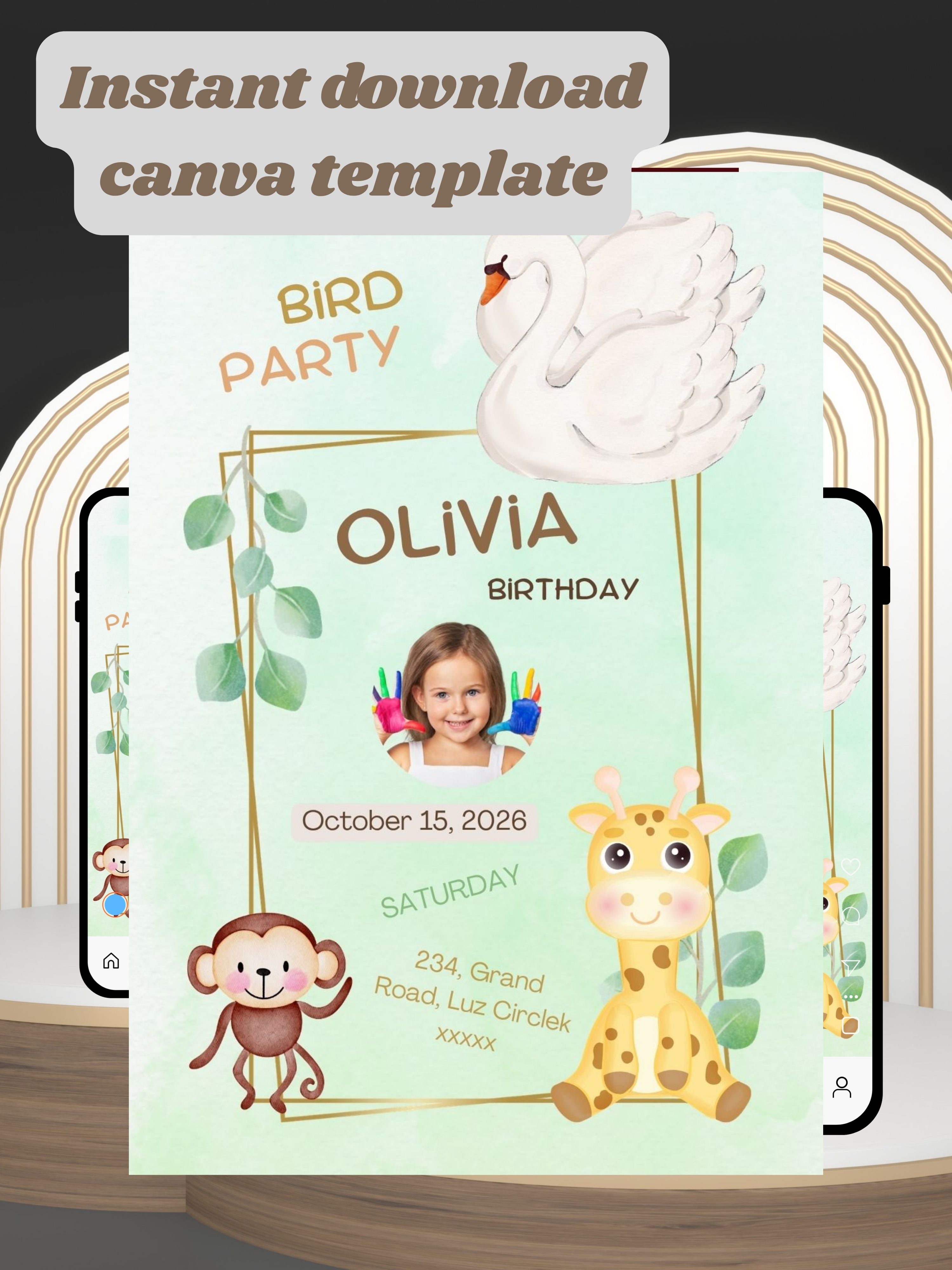 Commercial use Editable BIRDS Birthday Video Invitation | Canva Template | Cute Kids Party Invite | Instant Download|ki17c