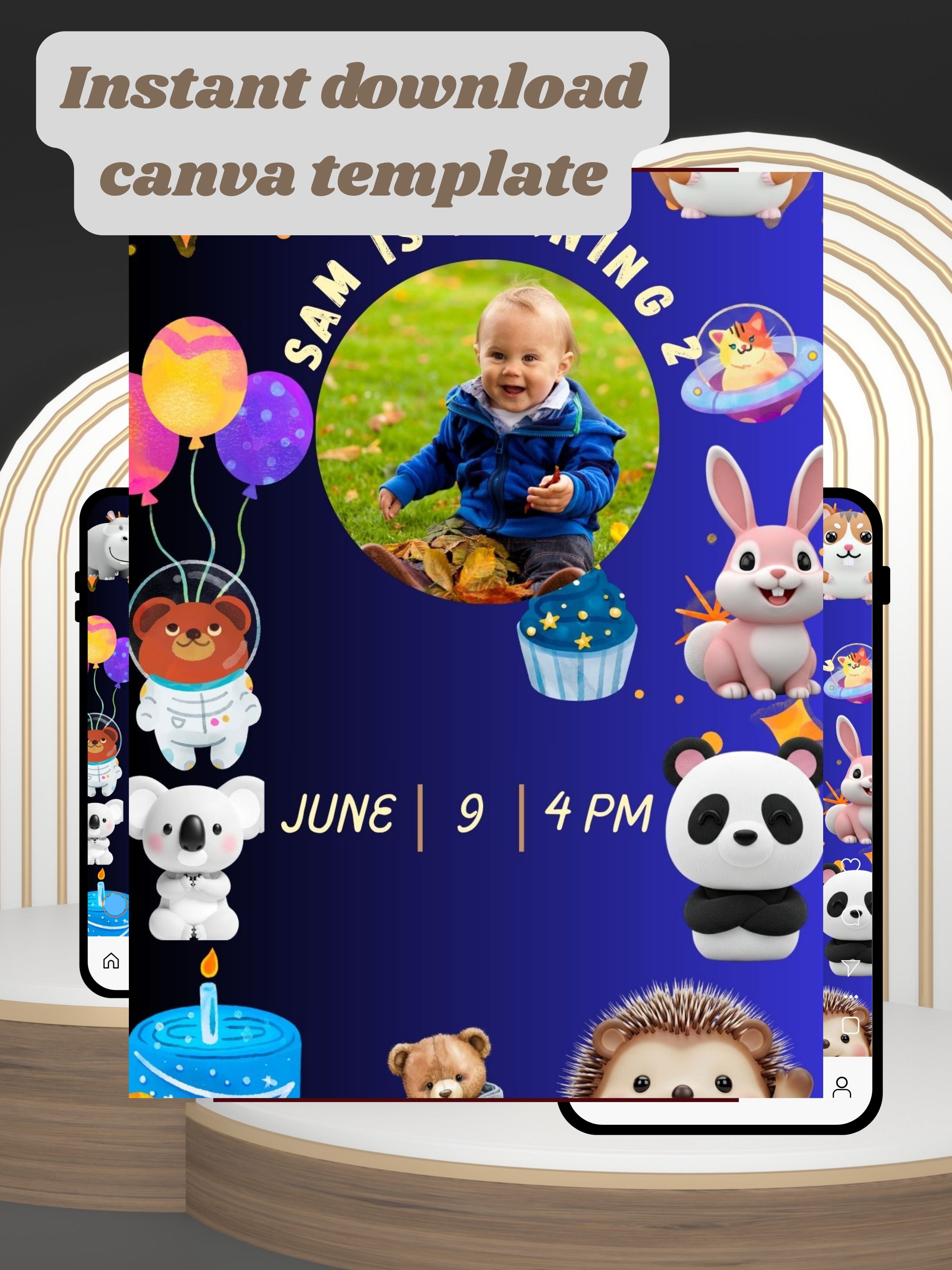 commercial use ANIMAL THEME Birthday Invitation Video | Editable Canva pro Template | Kids Party Invite | ki35c