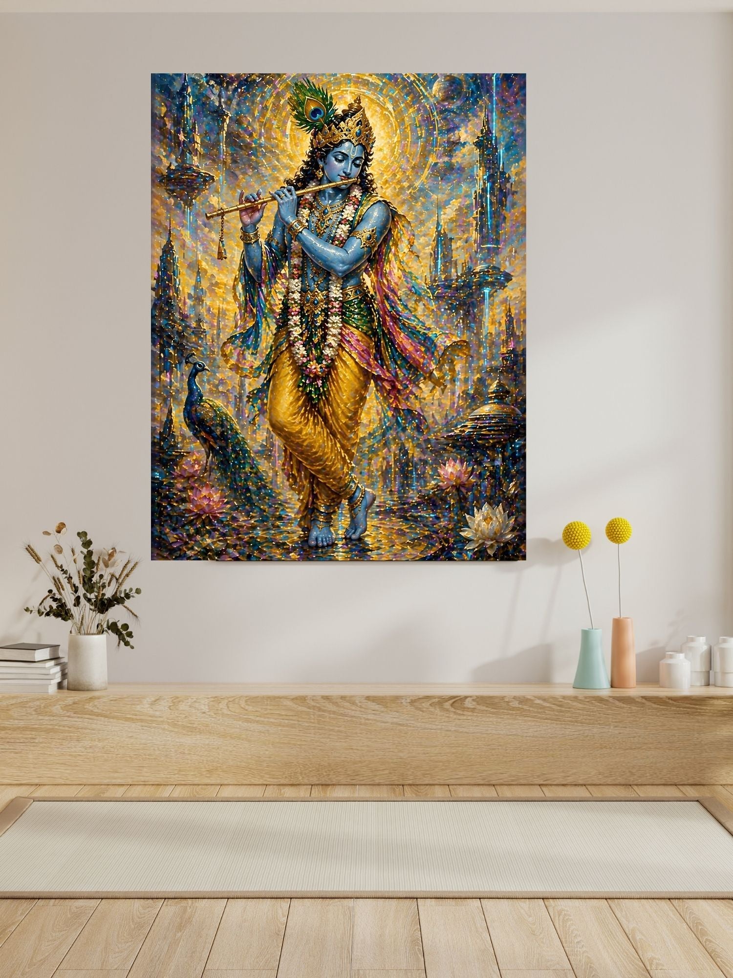 Lord Krishna Wall Art Printable, Krishna Digital Download, Hindu Wall Decor, Spiritual Home Decor, Pooja Room Art, Krishna Poster, Temple Artwork|sp69