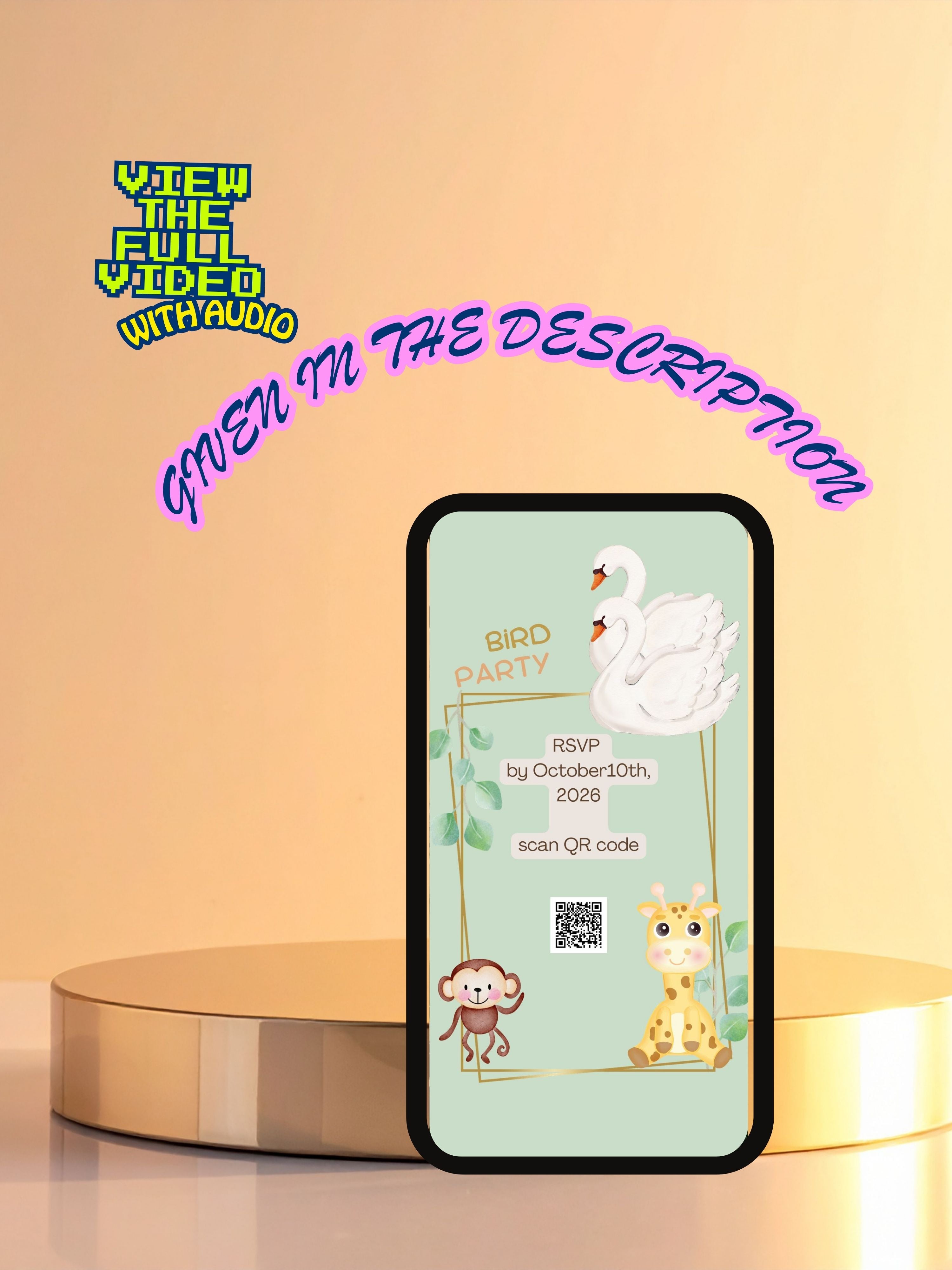Commercial use Editable BIRDS Birthday Video Invitation | Canva Template | Cute Kids Party Invite | Instant Download|ki17c