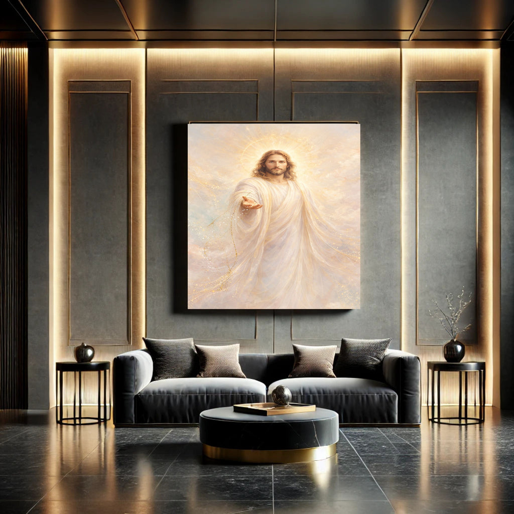 Jesus in White Robes Printable Commercial Use | Celestial Grace Golden Halo Resell License | POD Soft Pastel Heavenly Christ Etsy Seller Bundle