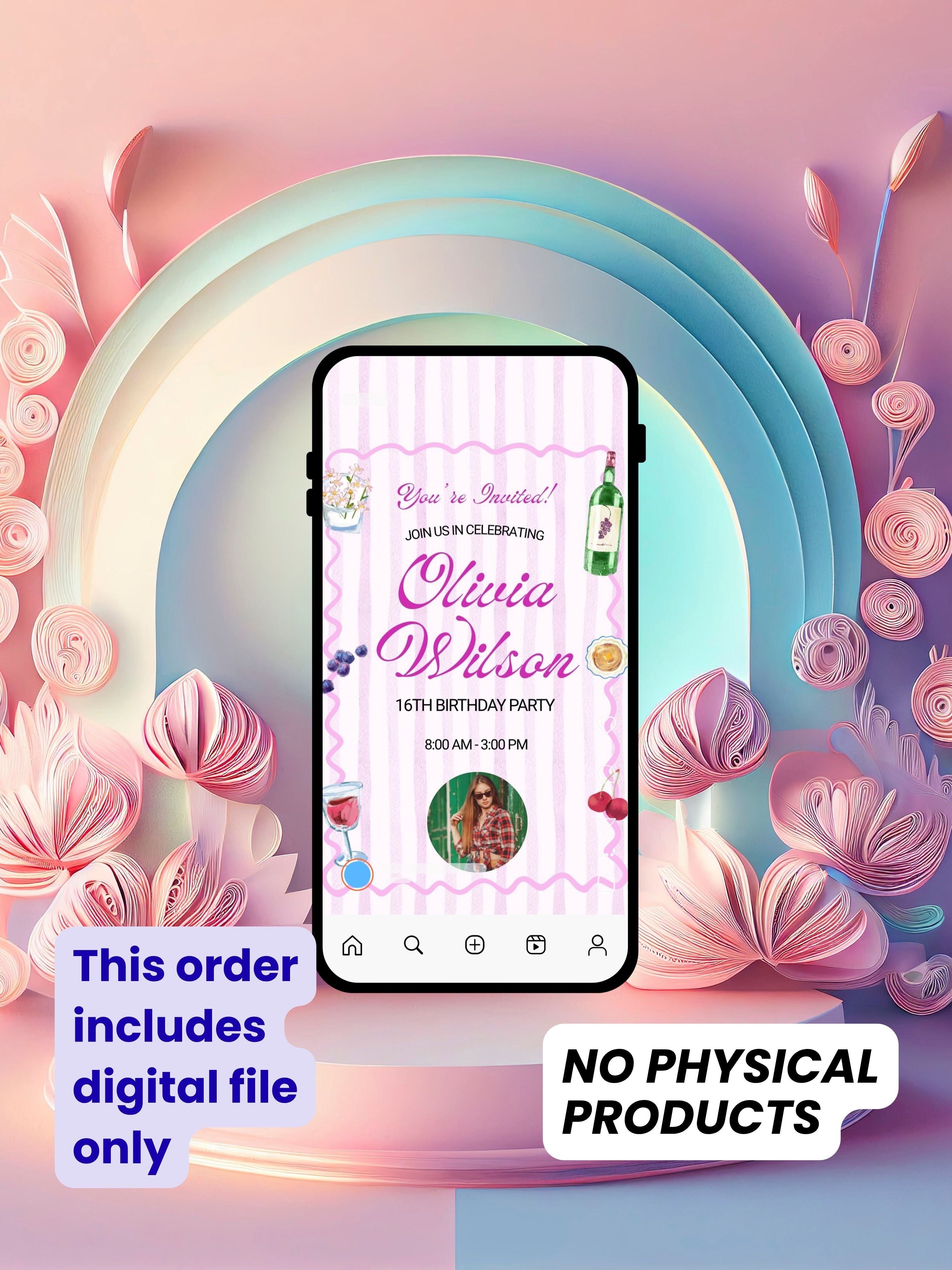 commercial use SWEET 16 Birthday Video Invitation | Canva Pro Template | Sweet Sixteen Party Invite | Photo, Music, QR Code | Instant Download|ai11c