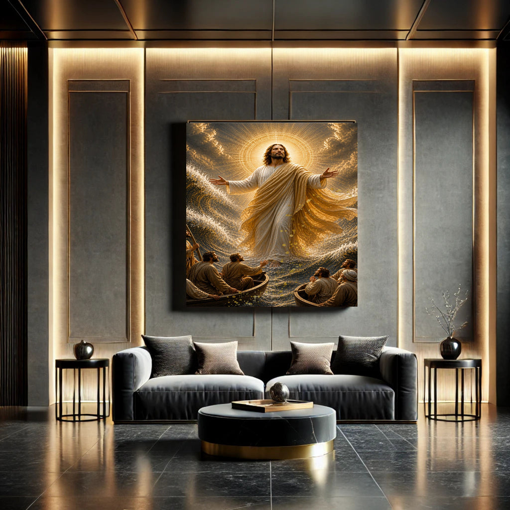 Jesus Lord Over the Storm Commercial Use Printable | Two Boats Both Arms Open Sheer Gold Mantle Sovereign Sea Miracle Wall Art Resell License | POD Etsy Faith Bundle
