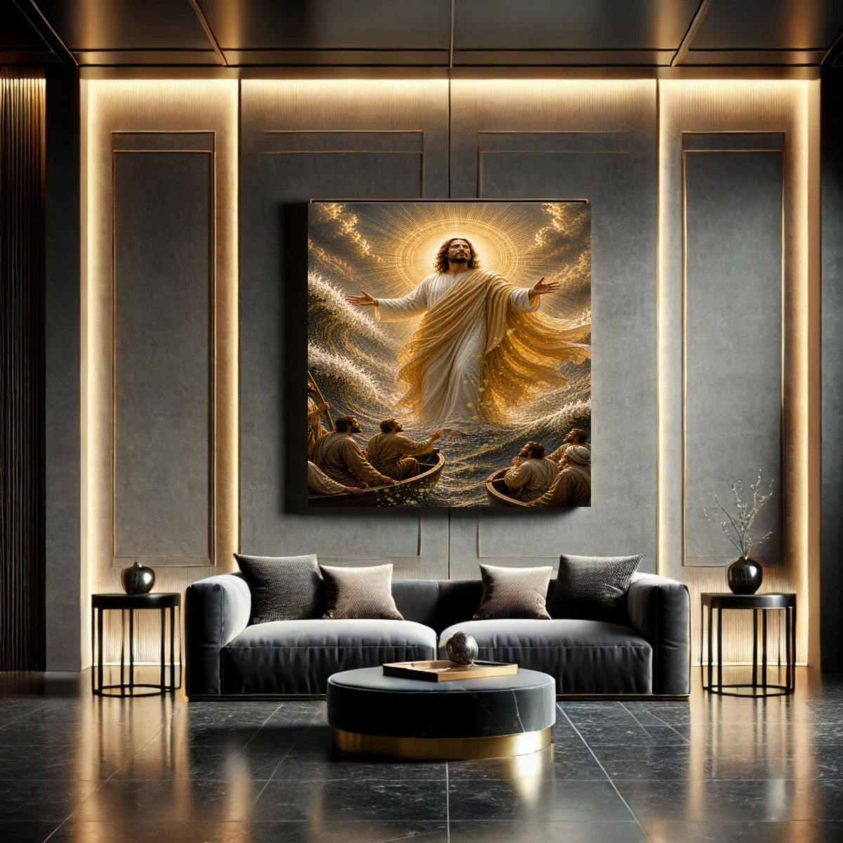 Jesus Lord Over the Storm Commercial Use Printable | Two Boats Both Arms Open Sheer Gold Mantle Sovereign Sea Miracle Wall Art Resell License | POD Etsy Faith Bundle