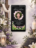 Dark Pink Tulip Wreath Funeral Service Video Invitation | Editable Canva Template | Celebrating the Life Of | Spring Floral Photo Invite | Instant Download