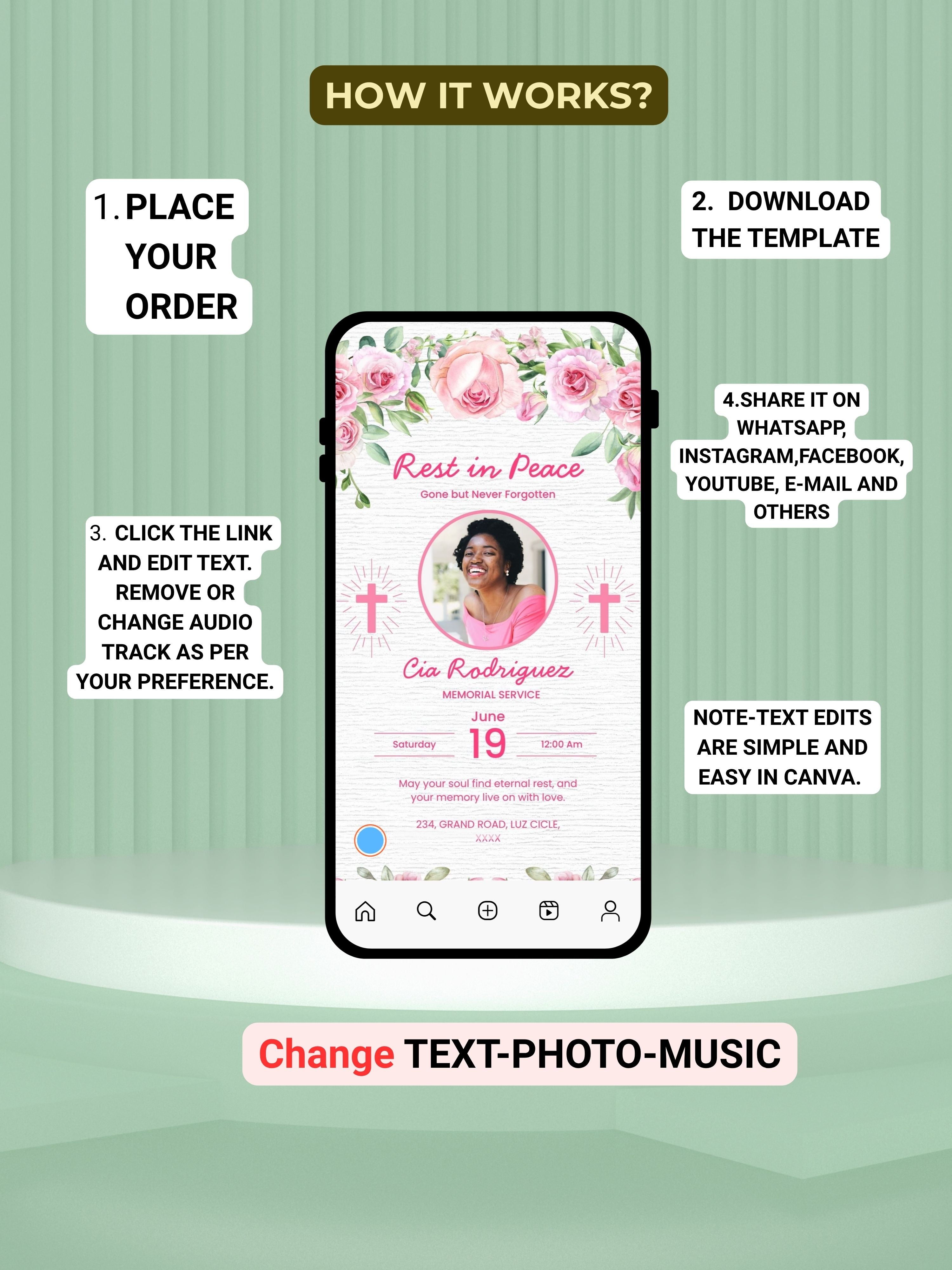 Commercial use MEMORIAL SERVICE editable Invitation Video Template | Canva Celebration of Life Invite | In Loving Memory | Digital Memorial Announcement | Instant Download|ai10c