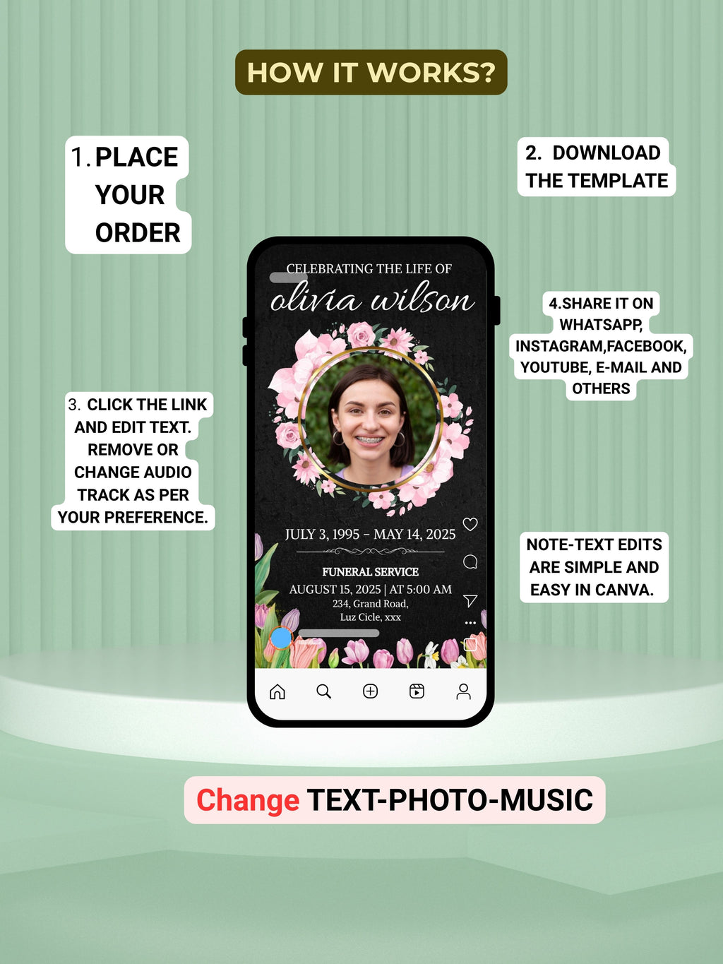 Commercial use FUNERAL SERVICE Invitation Video Template | Canva Funeral Invite | In Loving Memory | Celebration of Life | Memorial Service | Instant Download|ai4c