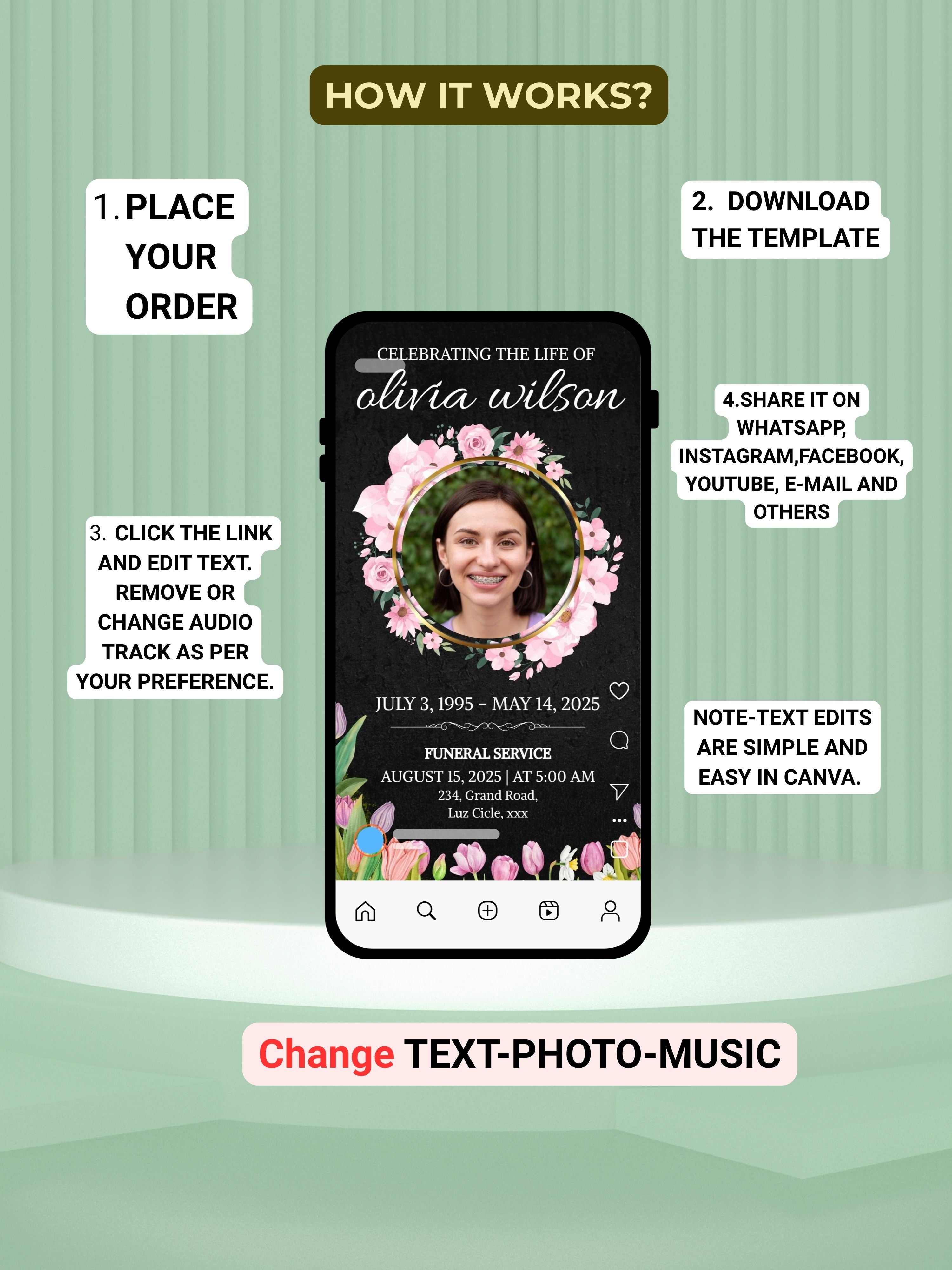 Commercial use FUNERAL SERVICE Invitation Video Template | Canva Funeral Invite | In Loving Memory | Celebration of Life | Memorial Service | Instant Download|ai4c