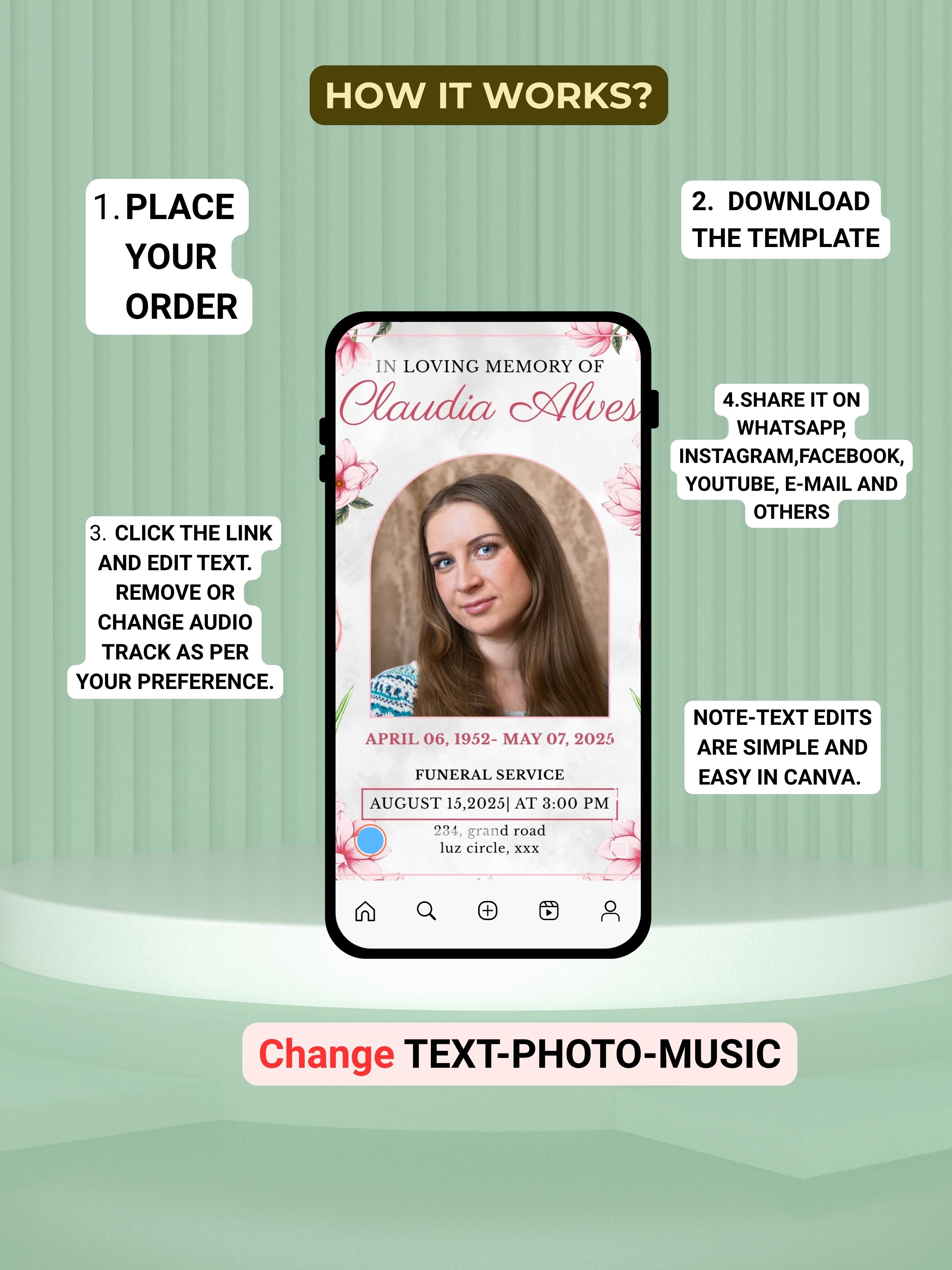 Editable FUNERAL SERVICE Invitation Video Template | Canva Funeral Invite | In Loving Memory | Celebration of Life | Memorial Service | Instant Download|ai6