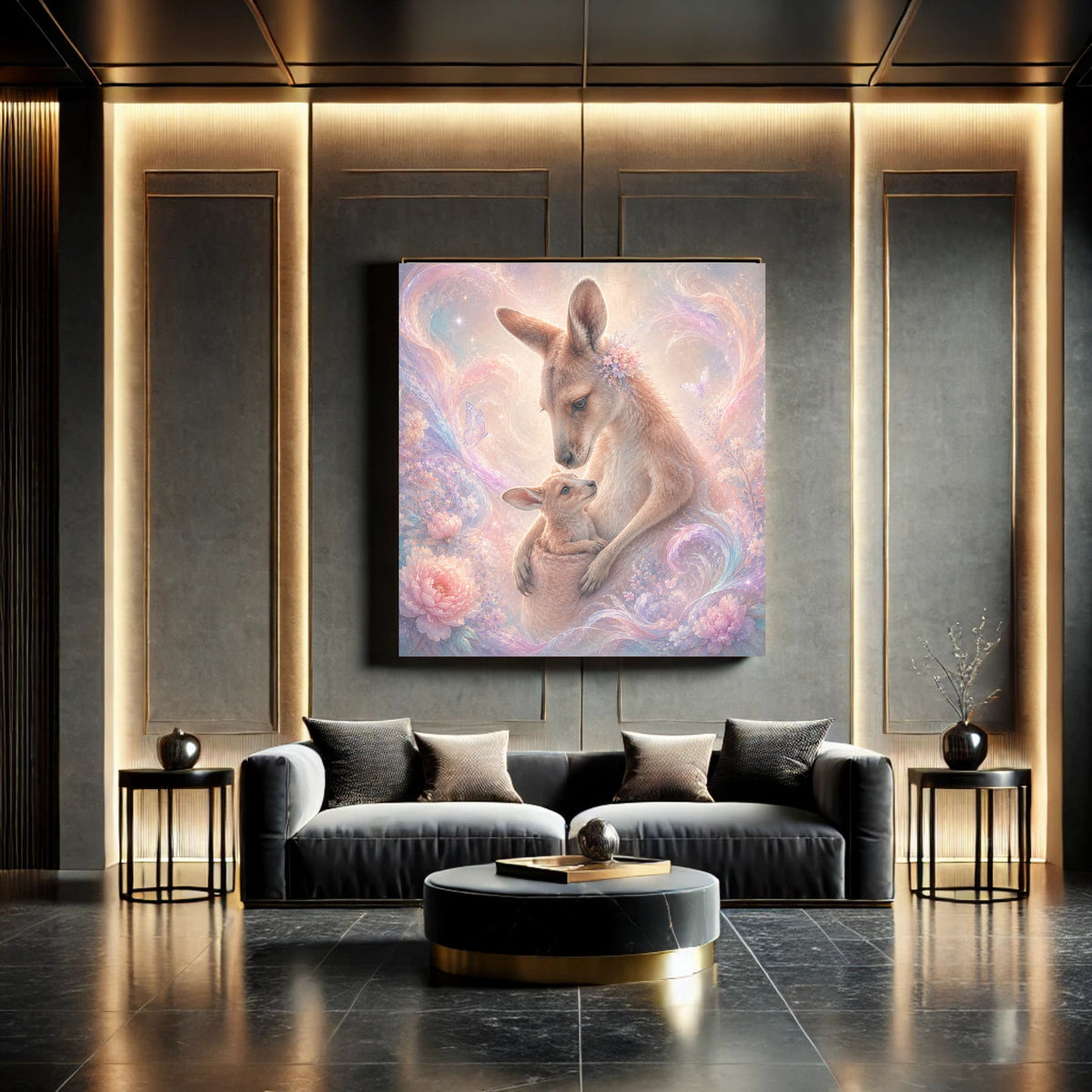 Dreamy Pastel Kangaroo Wall Art Bundle, Commercial Use Mother and Joey Nursery Poster, Australian Animal Floral Print, POD Ready, Digital Download, 300 DPI