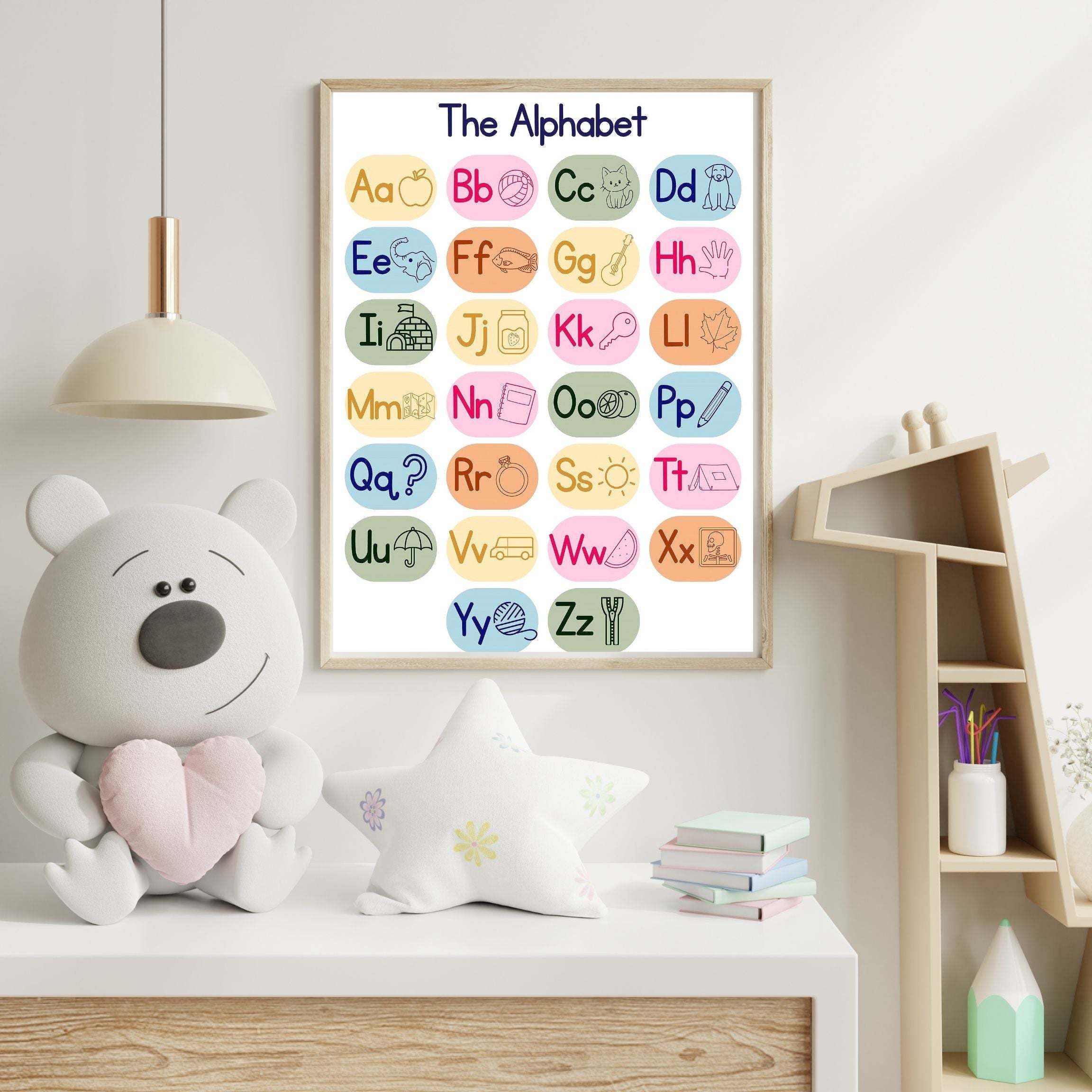 Alphabet Wall Art Printable, ABC Learning Poster, Kids Educational Decor, Nursery Wall Art, Preschool Classroom Print, Homeschool Decor, Digital Download|ke1-8