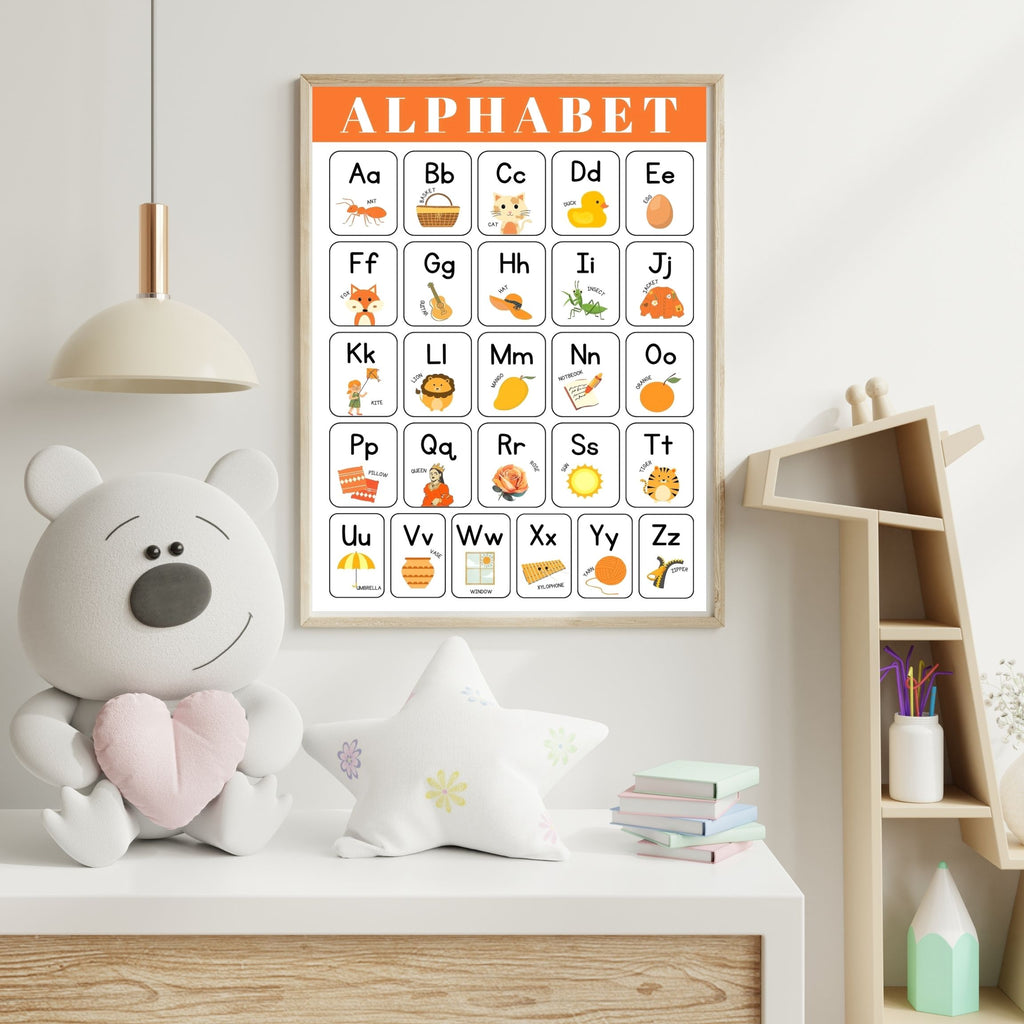 Alphabet Wall Art Printable, ABC Learning Poster, Kids Educational Decor, Nursery Wall Art, Preschool Classroom Print, Homeschool Decor, Digital Download|ke1-1