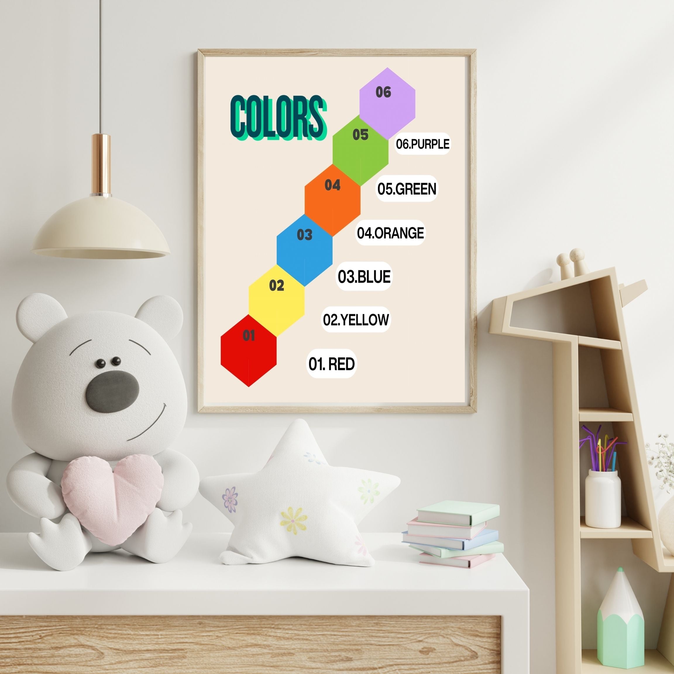 Learn Colors Wall Art for Kids | Educational Nursery Decor | Preschool Color Recognition Poster | Kids Printable Learning Art|ke3-9
