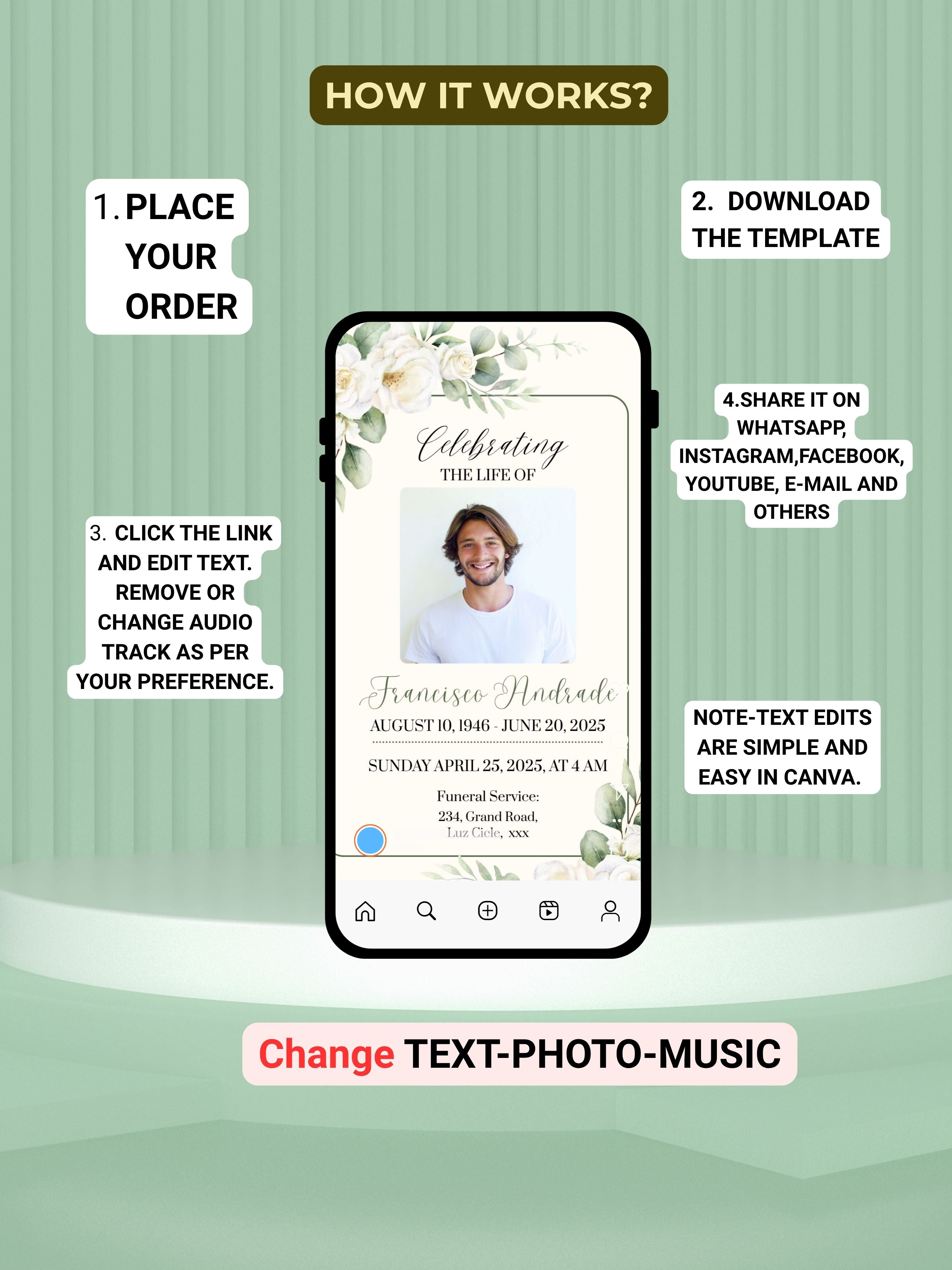 Commercial use FUNERAL SERVICE Invitation Video Template | Canva Funeral Invite | In Loving Memory | Celebration of Life | Memorial Service | Instant Download|ai3c