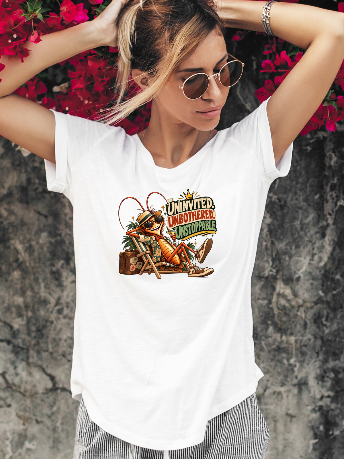 Uninvited Unbothered Unstoppable Crown Roach PNG | Tropical Deck Chair Shirt Art, 6 Sizes, Personal Use