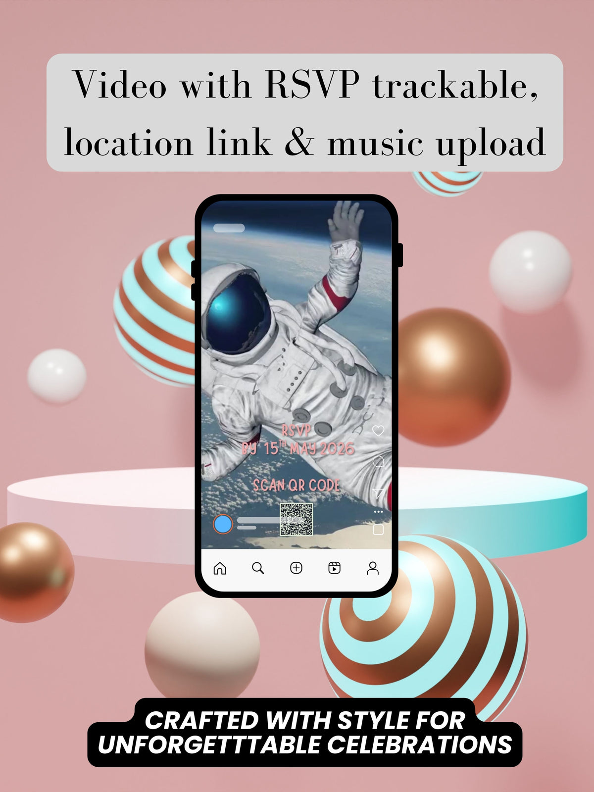 Astronaut Space Birthday Invitation Video Canva | Floating Astronaut Planets Galaxy Cosmic Universe | Child Photo RSVP Location QR | Instant Download