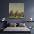 Historic Harbor Wall Art Printable, Misty Sailing Ships and Coastal Tower