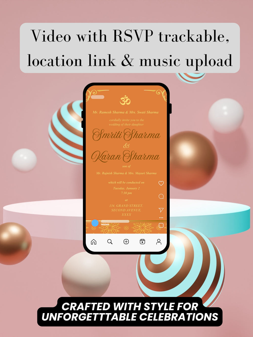 WI0020C-Commercial Use HINDU WEDDING Invitation Video Template | Editable Indian Wedding Invite | Canva Digital Wedding Invitation | Luxury Save the Date | Wedding Video