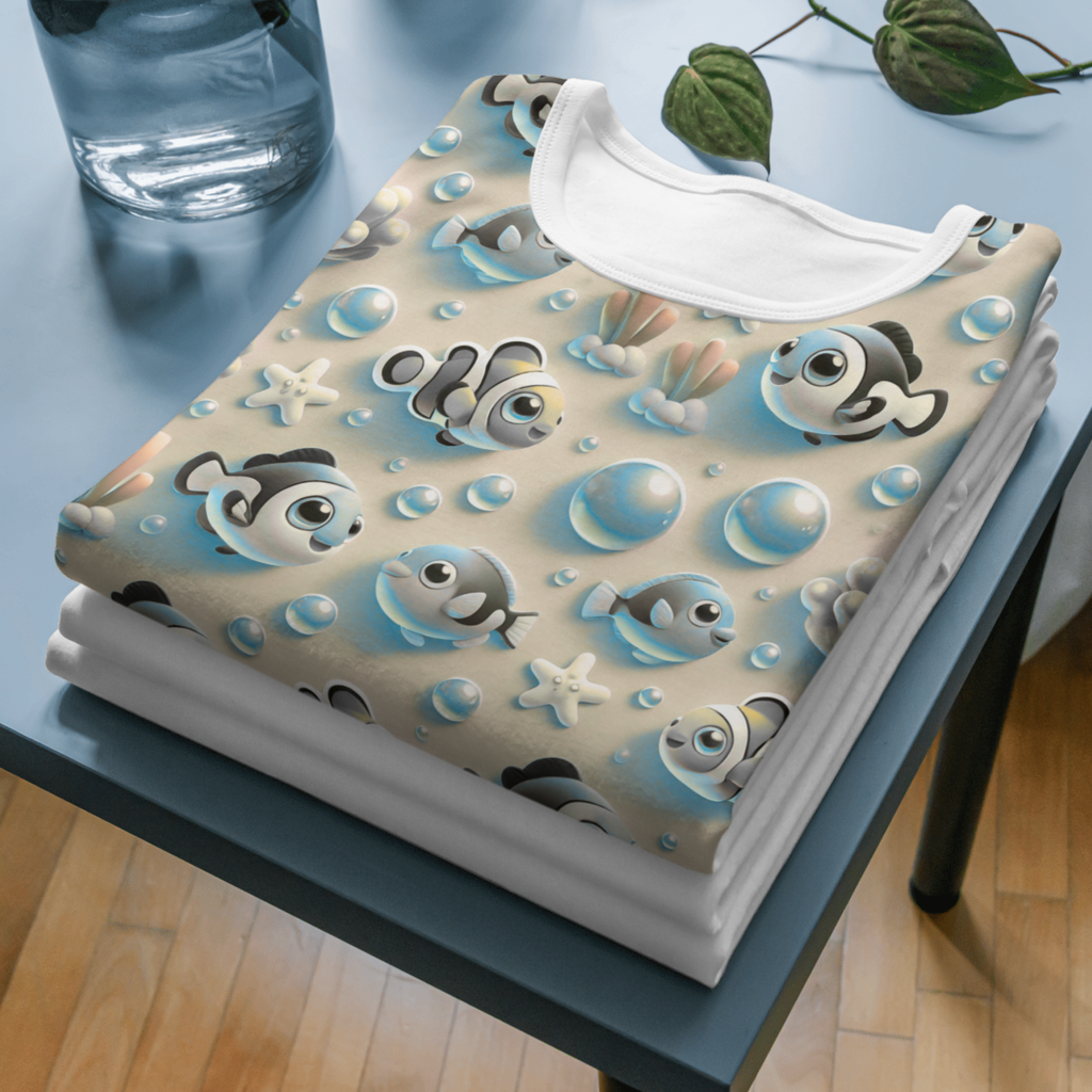 Cute 3D Kawaii Clownfish Ocean Seamless Pattern Bundle 10 Colourways Commercial Use - Kids Digital Paper POD Nursery Products Ocean Kids Room Decor Party Textile