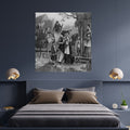 Commercial Antique Village Market Wall Art, Historical Street Scene