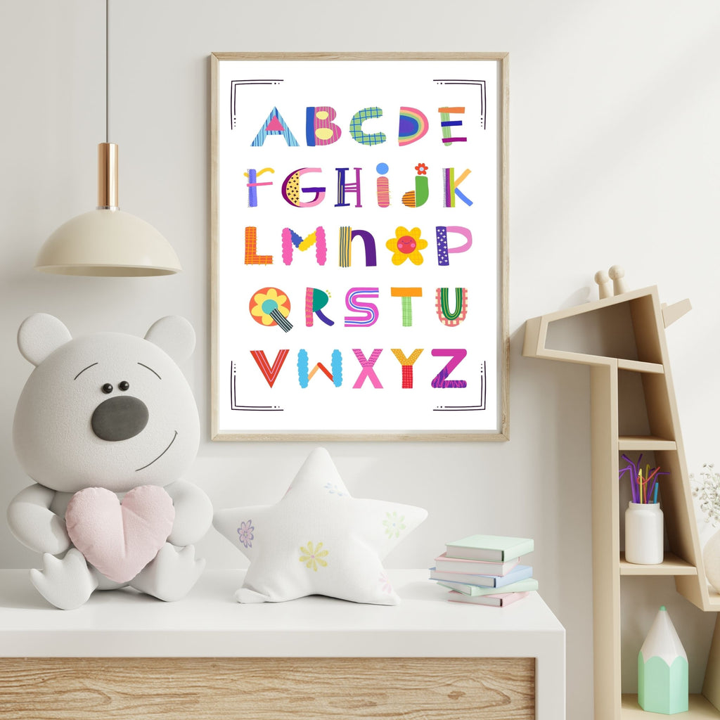 Alphabet Wall Art Printable, ABC Learning Poster, Kids Educational Decor, Nursery Wall Art, Preschool Classroom Print, Homeschool Decor, Digital Download|ke1-5