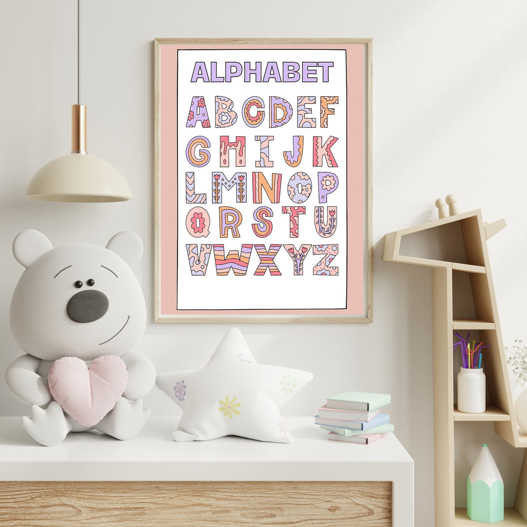 Alphabet Wall Art Printable, ABC Learning Poster, Kids Educational Decor, Nursery Wall Art, Preschool Classroom Print, Homeschool Decor, Digital Download|ke1-9
