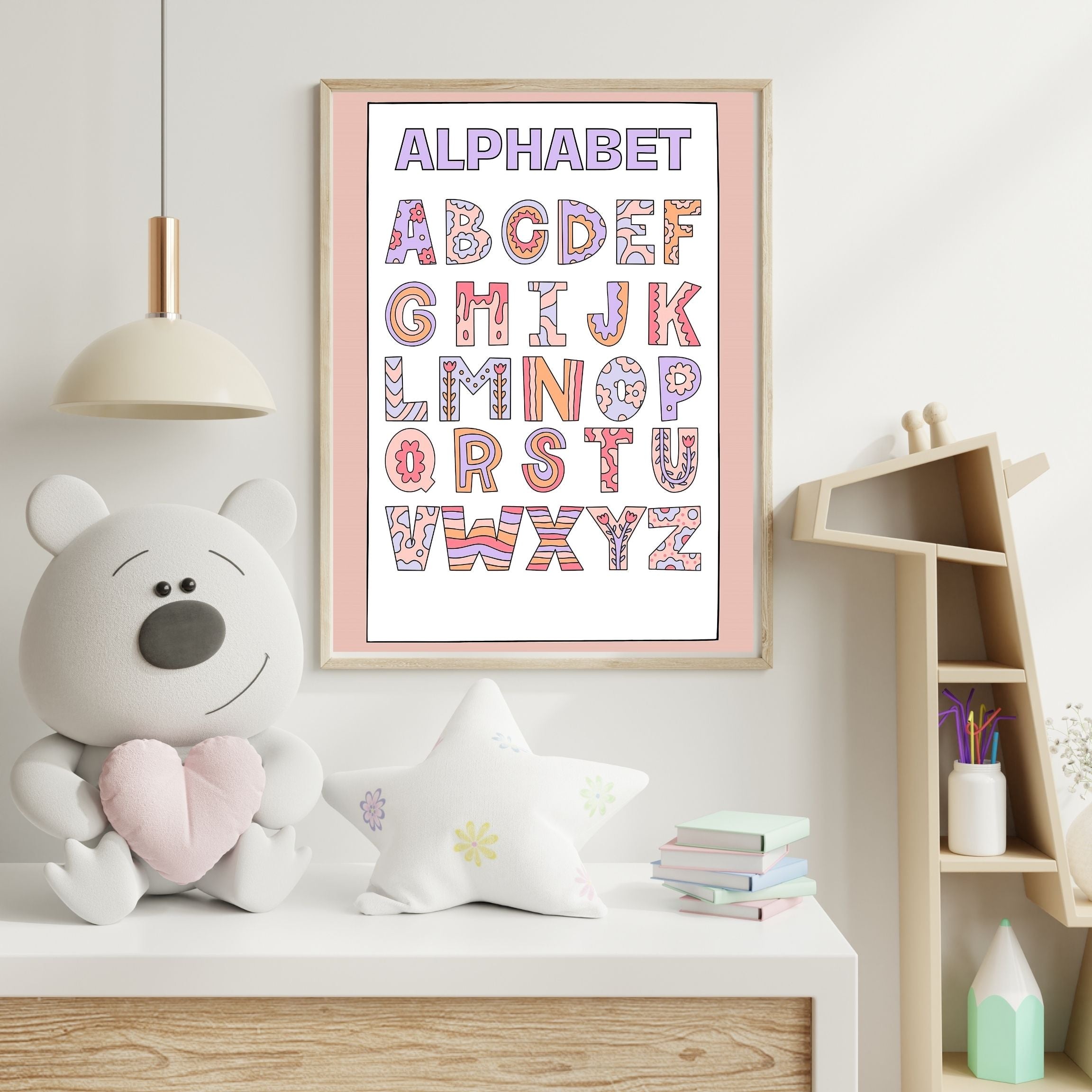 Alphabet Wall Art Printable, ABC Learning Poster, Kids Educational Decor, Nursery Wall Art, Preschool Classroom Print, Homeschool Decor, Digital Download|ke1-9