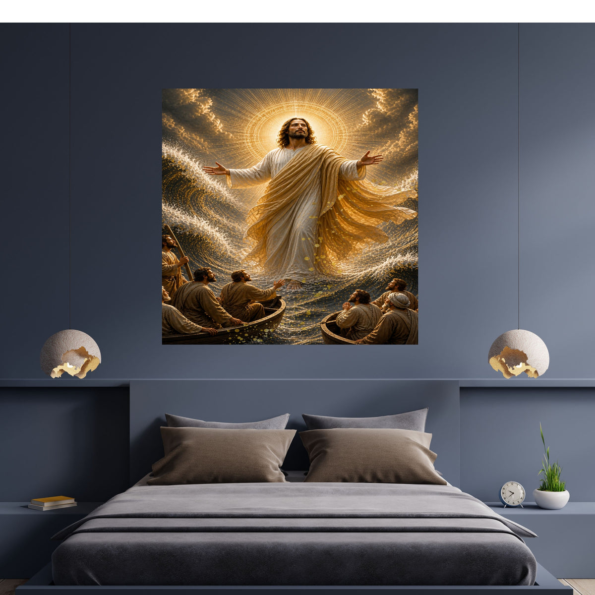 Jesus Lord Over the Storm Commercial Use Printable | Two Boats Both Arms Open Sheer Gold Mantle Sovereign Sea Miracle Wall Art Resell License | POD Etsy Faith Bundle