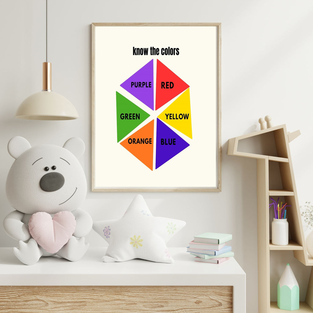 Learn Colors Wall Art for Kids | Educational Nursery Decor | Preschool Color Recognition Poster | Kids Printable Learning Art|ke3-1