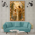 Baptism of Jesus Wall Art Printable | John the Baptist Holy Spirit Dove Jordan River Baroque Gold Floral Frame Peach Border | Christian Faith Baptism Gift Decor