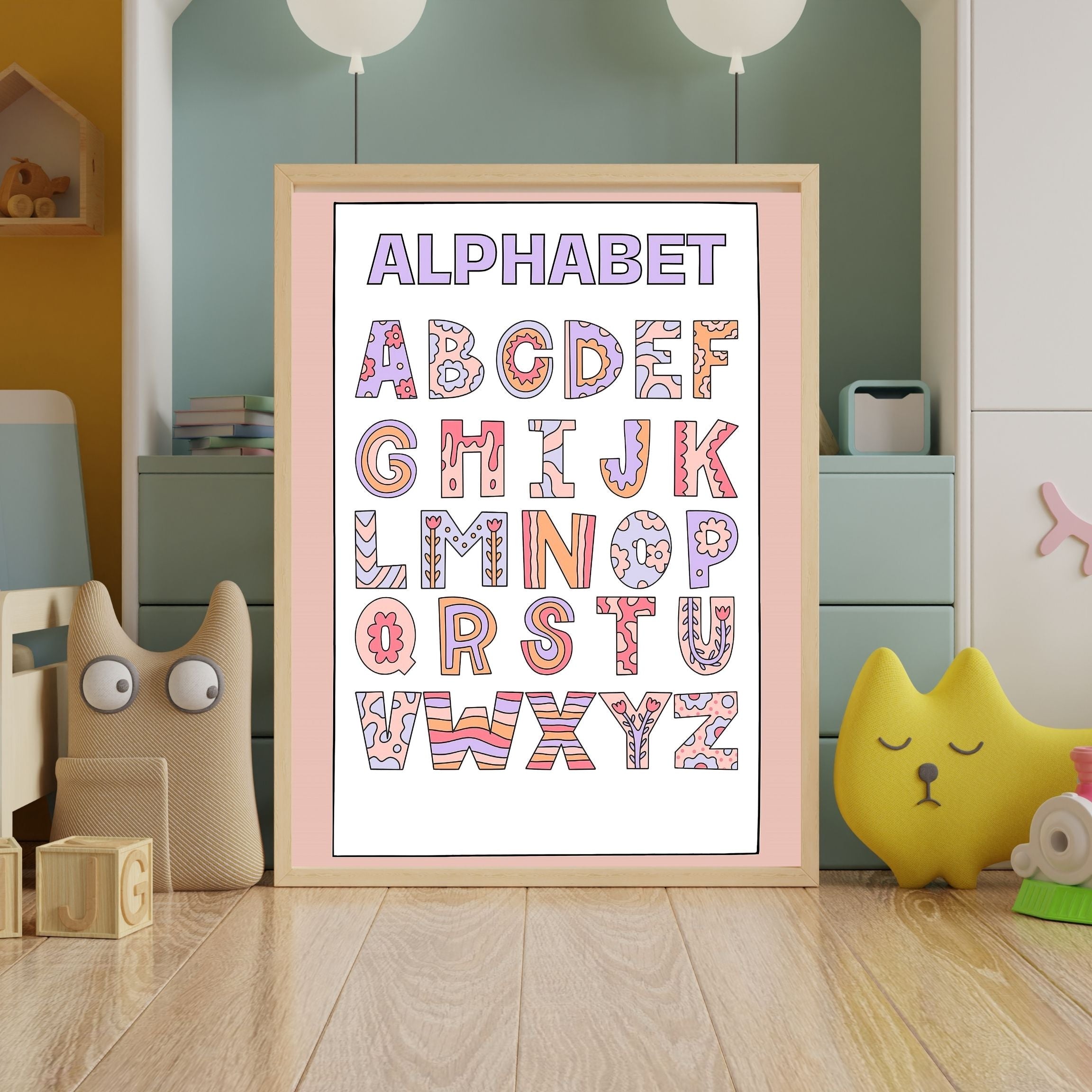 Alphabet Wall Art Printable, ABC Learning Poster, Kids Educational Decor, Nursery Wall Art, Preschool Classroom Print, Homeschool Decor, Digital Download|ke1-9