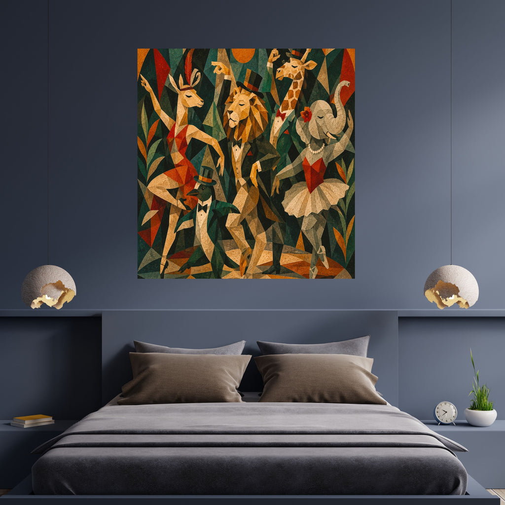Art Deco Animal Dance Party Wall Art Bundle, Commercial Use Lion Giraffe Elephant Ballerina Gazelle Dancers, Forest Green Gold POD Print, Digital Download, 300 DPI