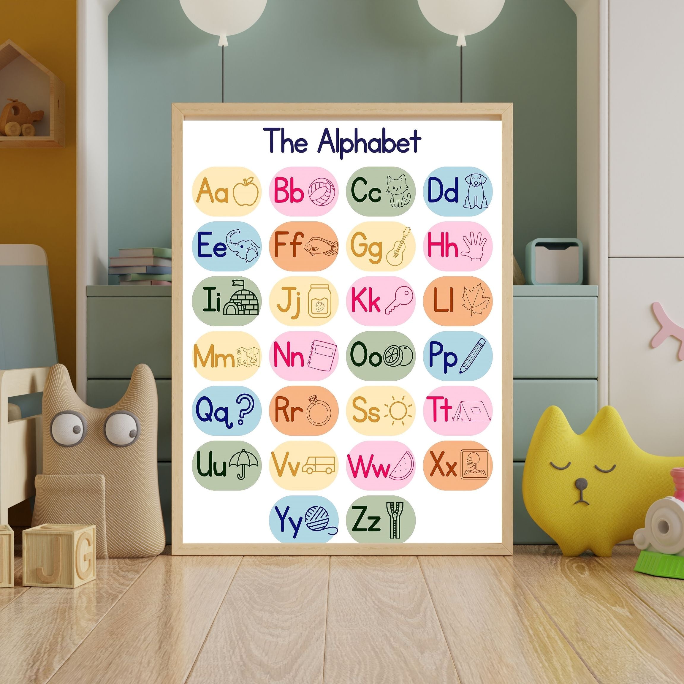 Alphabet Wall Art Printable, ABC Learning Poster, Kids Educational Decor, Nursery Wall Art, Preschool Classroom Print, Homeschool Decor, Digital Download|ke1-8