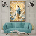 Jesus Lord of the Waves Wall Art Printable | Sky-Blue Mantle Parting Ocean Baroque Gold Border Seashell Frame Print | Sovereign over Storms Christian Coastal Faith Decor