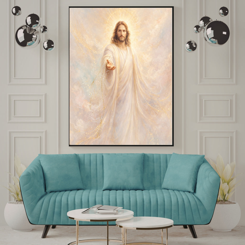 Jesus in White Robes Printable Commercial Use | Celestial Grace Golden Halo Resell License | POD Soft Pastel Heavenly Christ Etsy Seller Bundle