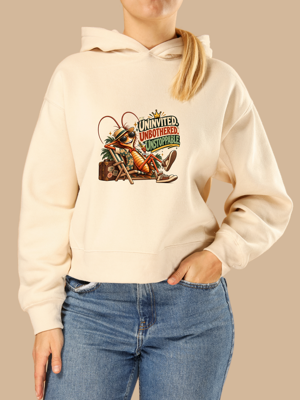 Uninvited Unbothered Unstoppable Crown Roach PNG | Tropical Deck Chair Shirt Art, 6 Sizes, Personal Use