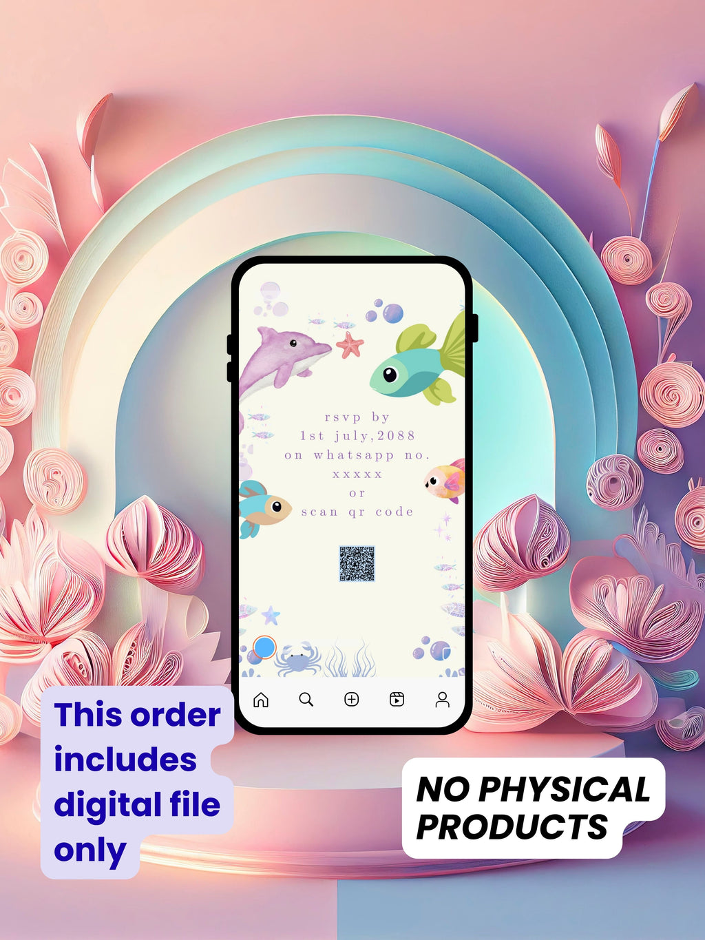 Under the Sea Birthday Invitation Video Canva | Pastel Watercolour Ocean Jellyfish Dolphin Avery Davis Grand Street Luz Circle | Party Time RSVP | Commercial Use Licence