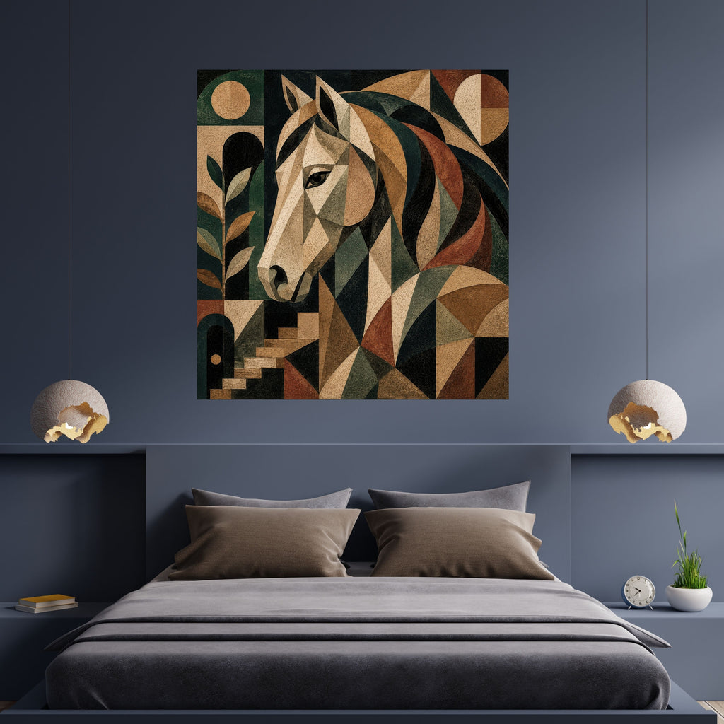 Art Deco Geometric Horse Wall Art Bundle, Commercial Use Ivory Green Mosaic Equestrian Portrait, Luxury Horse Lover POD Print, Digital Download, 300 DPI