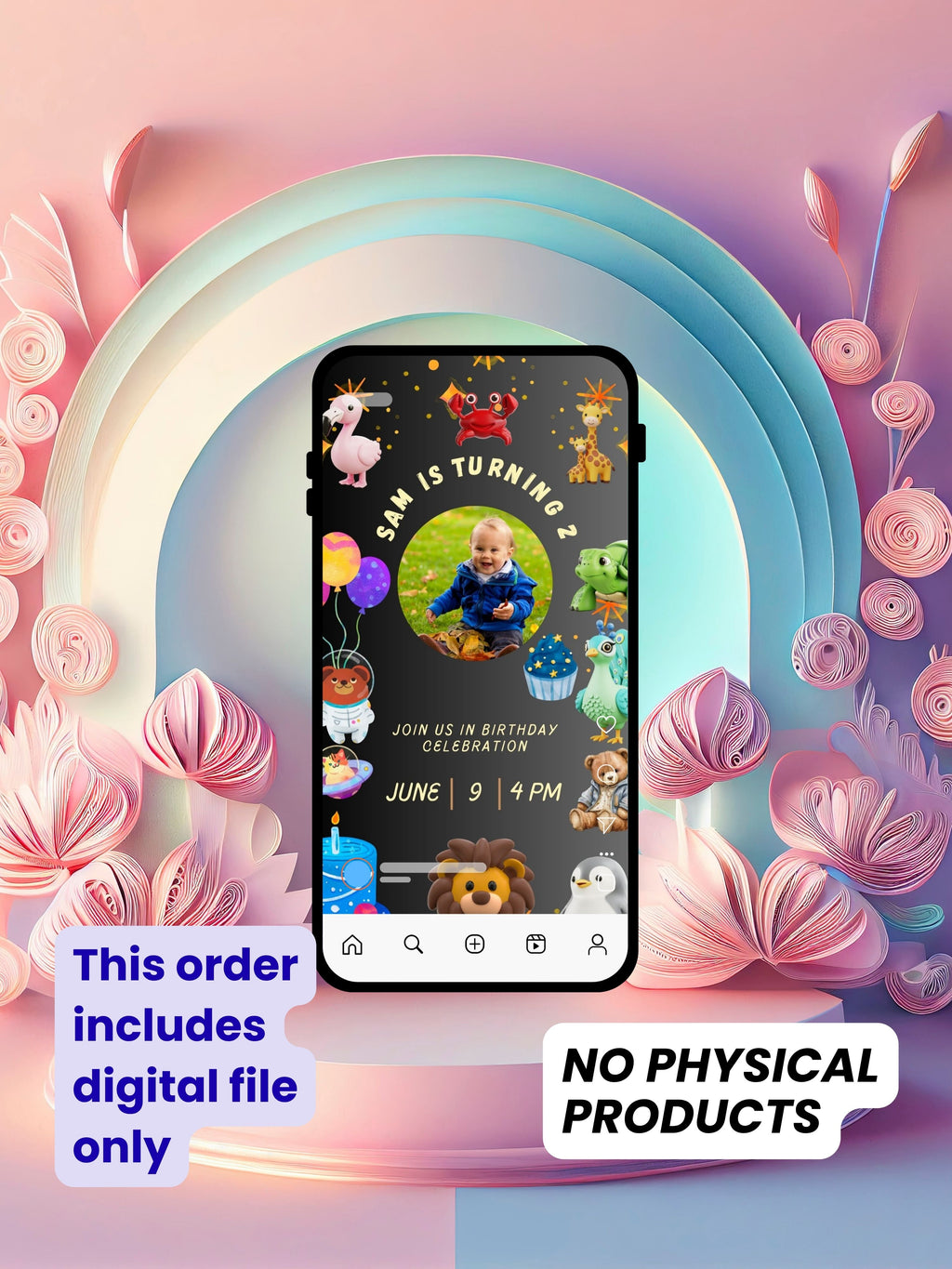 commercial use ANIMAL THEME Birthday Invitation Video | Editable Canva pro Template | Kids Party Invite | ki34c