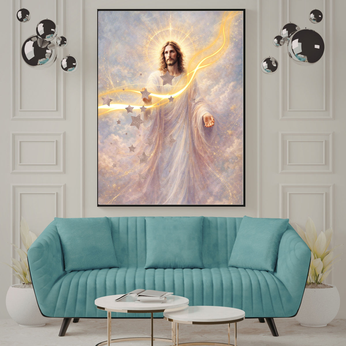 Jesus Morning Star Printable Commercial Use | Cosmic Christ Silver Stars Golden Lightning Resell License | POD Star Creator Celestial Etsy Bundle