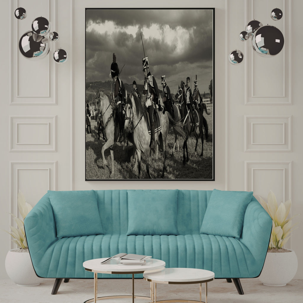 Monochrome Historic Cavalry Wall Art Printable, Mounted Soldiers on Horseback