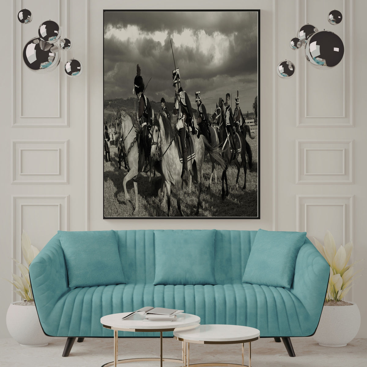 Monochrome Historic Cavalry Wall Art Printable, Mounted Soldiers on Horseback