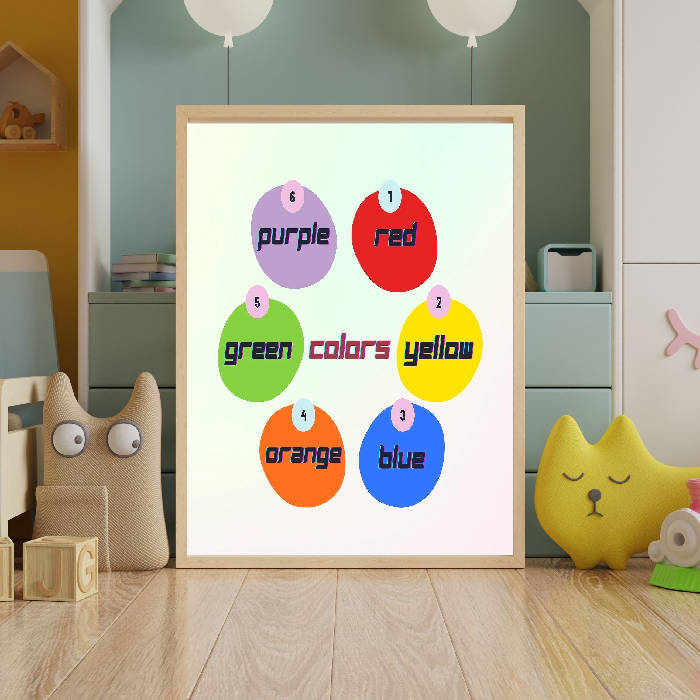 Learn Colors Wall Art for Kids | Educational Nursery Decor | Preschool Color Recognition Poster | Kids Printable Learning Art|ke3-5